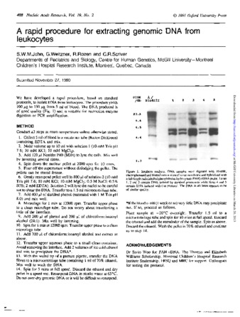 A rapid procedure for extracting genomic DNA from leukocytes thumbnail