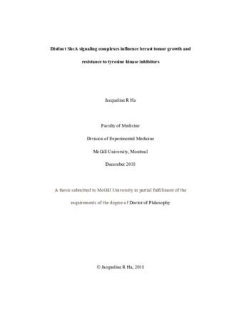 Distinct  ShcA signaling complexes influence breast tumor growth and resistance to tyrosine kinase inhibitors thumbnail