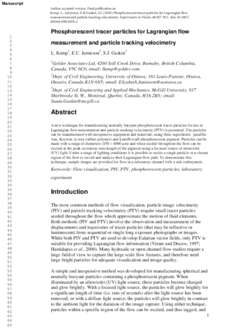 Phosphorescent tracer particles for Lagrangian flow measurement and particle tracking velocimetry thumbnail