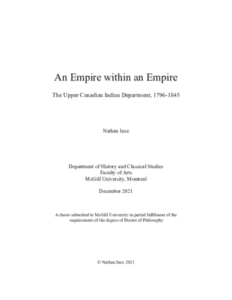 An empire within an empire: the upper Canadian Indian department, 1796-1845 thumbnail