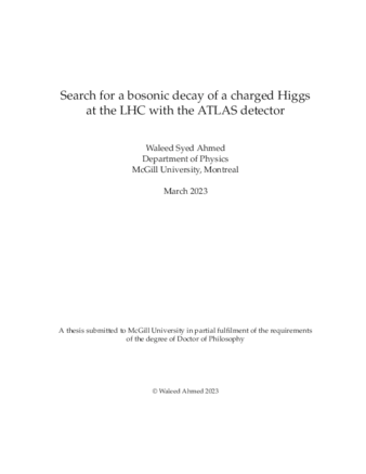 Search for a bosonic decay of a charged Higgs at the LHC with the ATLAS detector thumbnail