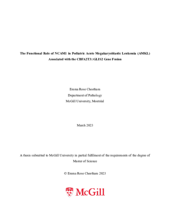 The functional role of NCAM1 in pediatric Acute Megakaryoblastic Leukemia (AMKL) associated with the CBFA2T3::GLIS2 gene fusion thumbnail