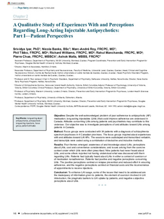 A qualitative study of experiences with and perceptions regarding long-acting injectable antipsychotics: Part I-patient perspectives thumbnail