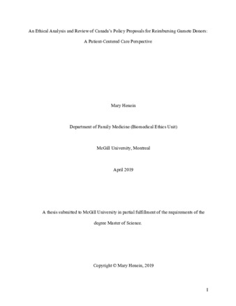 An ethical analysis and review of Canada's policy proposals for reimbursing gamete donors: a patient-centered care perspective thumbnail