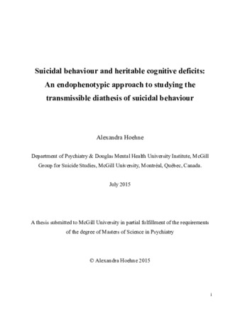 Suicidal behaviour and heritable cognitive deficits: an endophenotypic approach to studying the transmissible diathesis of suicidal behaviour thumbnail