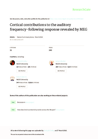 Cortical contributions to the auditory frequency-following response revealed by MEG thumbnail