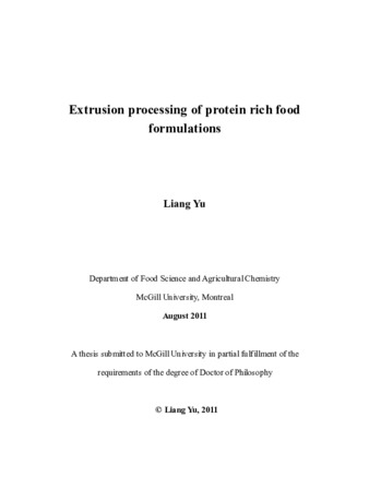 Extrusion processing of protein rich food formulations thumbnail