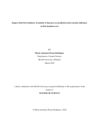 Impact of the first incidence of mastitis or lameness on production and economic indicators on first lactation cows thumbnail