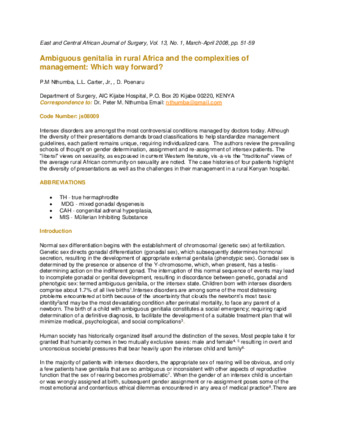 Ambiguous genitalia in rural Africa and the complexities of management: Which way forward? thumbnail