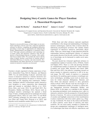 Designing Story-Centric Games for Player Emotion: A Theoretical Perspective  thumbnail