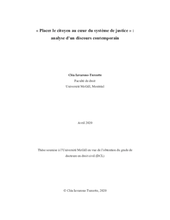 « Placer le citoyen au coeur du système de justice »: Analyse d’un discours contemporain thumbnail