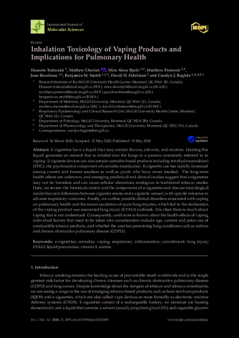 Inhalation Toxicology of Vaping Products and Implications for Pulmonary Health thumbnail