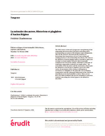 La mémoire des autres. Historiens et plagiaires d’Ancien Régime thumbnail