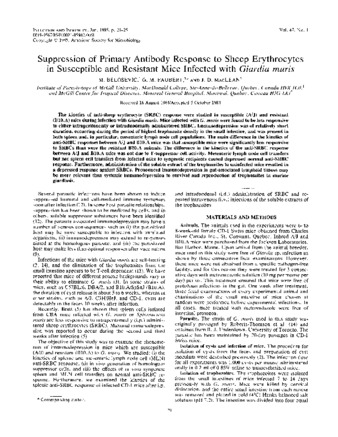 Suppression of primary antibody response to sheep erythrocytes in susceptible and resistant mice infected with Giardia muris thumbnail