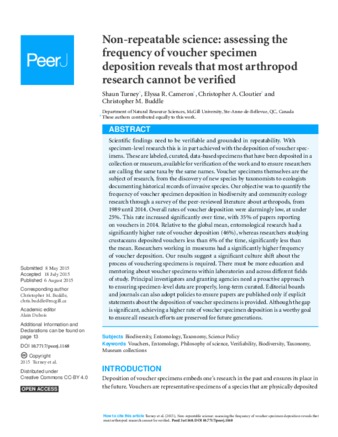 Non-repeatable science: assessing the frequency of voucher specimen deposition reveals that most arthropod research cannot be verified thumbnail