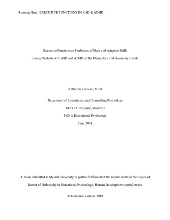 Executive functions as predictors of math and adaptive skills among students with ASD and ADHD at the elementary and secondary levels thumbnail