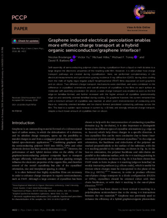 Graphene induced electrical percolation enables more efficient charge transport at a hybrid organic semiconductor/graphene interface thumbnail
