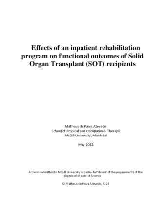 Effects of an inpatient rehabilitation program in functional outcomes of Solid Organ Transplant (SOT) recipients thumbnail