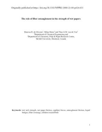 The role of fiber entanglement in the strength of wet papers thumbnail