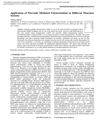 Application of Nitroxide Mediated Polymerization in Different Monomer Systems thumbnail