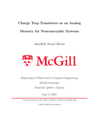 Charge trap transistors as analog memory for neuromorphic systems thumbnail