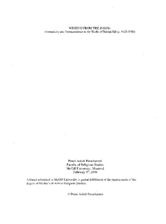 Writing from the inside : domesticity and transcendence in the works of Bahiņā Bāī (c. 1628-1700) thumbnail