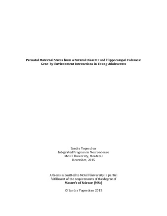 Prenatal maternal stress from a natural disaster and hippocampal volumes: Gene-by-environment interactions in young adolescents thumbnail