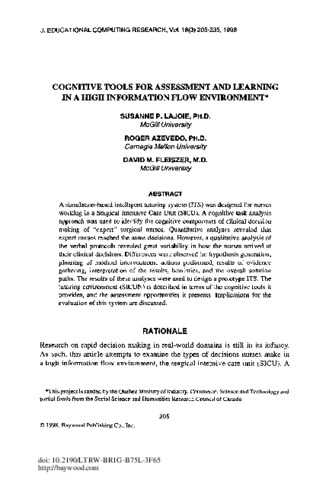 Cognitive tools for assessment and learning in a high information flow environment thumbnail