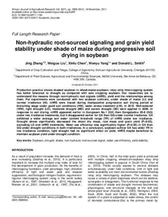 Non-hydraulic root-sourced signaling and grain yield stability under shade of maize during progressive soil drying in soybean thumbnail