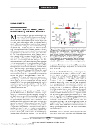No Association Between SRGAP3/MEGAP Haploinsufficiency and Mental Retardation thumbnail