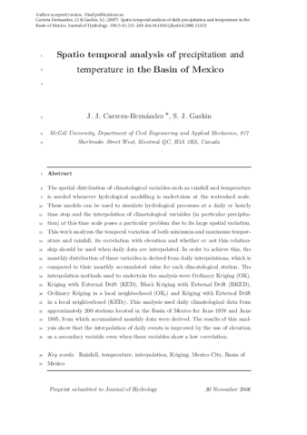 Spatio temporal analysis of daily precipitation and temperature in the Basin of Mexico thumbnail