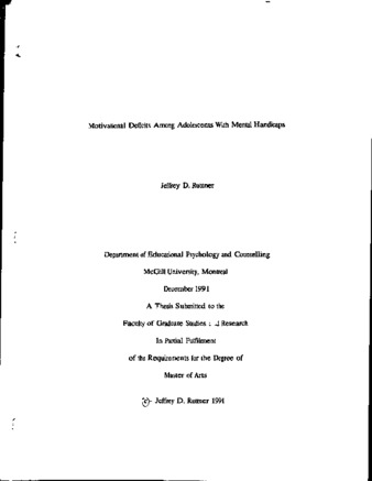 Motivational deficits among adolescents with mental handicaps thumbnail