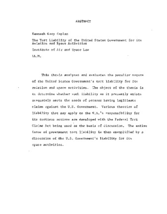 The tort liability of the United States government for its aviation and space activities / thumbnail