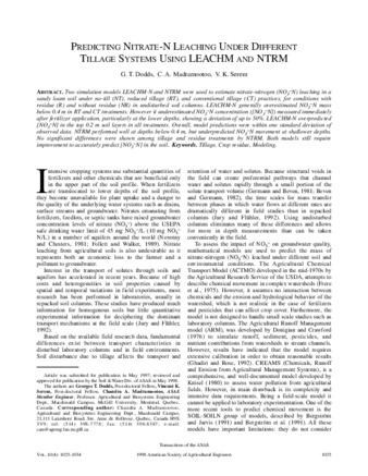 Predicting Nitrate-N leaching under different tillage systems using LEACHM and NTRM thumbnail