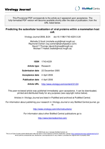 Predicting the subcellular localization of viral proteins within a mammalian host cell thumbnail
