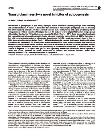 Transglutaminase 2—a novel inhibitor of adipogenesis thumbnail