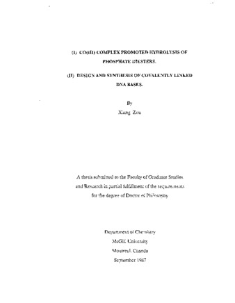 (I) Co(III) Complex Promoted Hydrolysis of Phosphate Diesters. (II) Design and Synthesis of Covalently Linked DNA Bases thumbnail