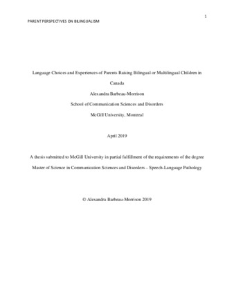 Language choices and experiences of parents raising bilingual or multilingual children in Canada thumbnail