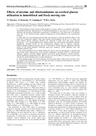 Effects of nicotine and chlorisondamine on cerebral glucose utilization in immobilized and freely‐moving rats thumbnail