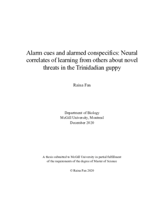 Alarm cues and alarmed conspecifics: Neural correlates of learning from others about novel threats in the Trinidadian guppy thumbnail