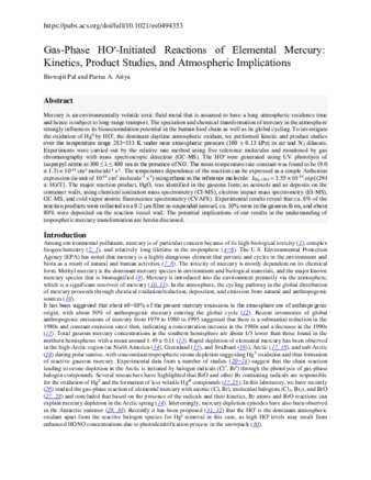 Gas-Phase  HO•-Initiated  Reactions  of  Elemental  Mercury:  Kinetics, Product Studies, and Atmospheric Implications thumbnail