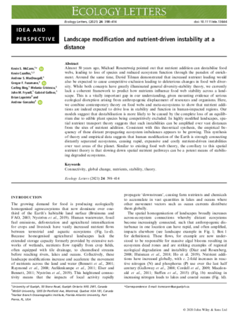 Landscape modification and nutrient-driven instability at a distance thumbnail