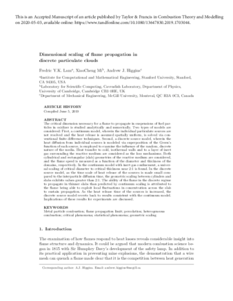 Dimensional scaling of flame propagation in discrete particulate clouds thumbnail