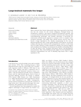 Large‐brained mammals live longer Get access Arrow thumbnail