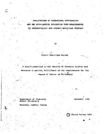 Applications of vibrational spectroscopy and NMR spin-lattice relaxation time measurements to organometallic and organic molecular crystals thumbnail