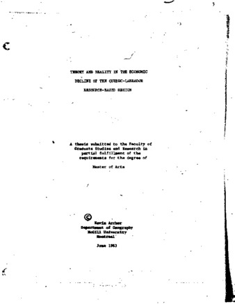 Theory and reality in the economic decline of the Québec-Labrador resource-based region thumbnail