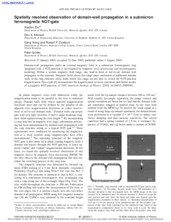 Spatially resolved observation of domain-wall propagation in a submicron ferromagnetic NOT-gate thumbnail