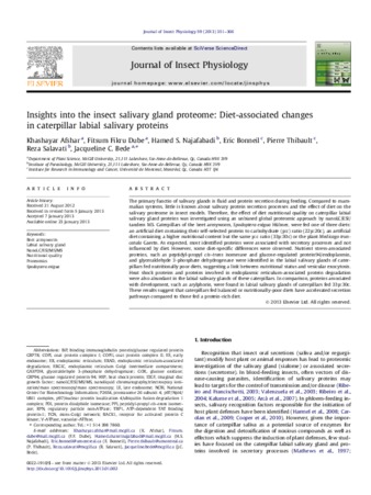 Insights into the insect salivary gland proteome: Diet-associated changes in caterpillar labial salivary proteins thumbnail