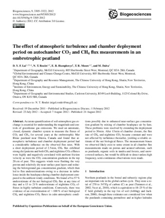 The effect of atmospheric turbulence and chamber deployment period on autochamber CO2 and CH4 flux measurements in an ombrotrophic peatland thumbnail