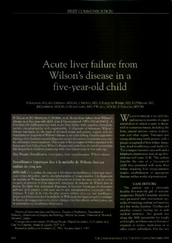 Acute Liver Failure from Wilson’s Disease in a Five-Year-Old Child thumbnail